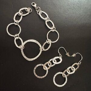 Hammered silver earring & bracelet set